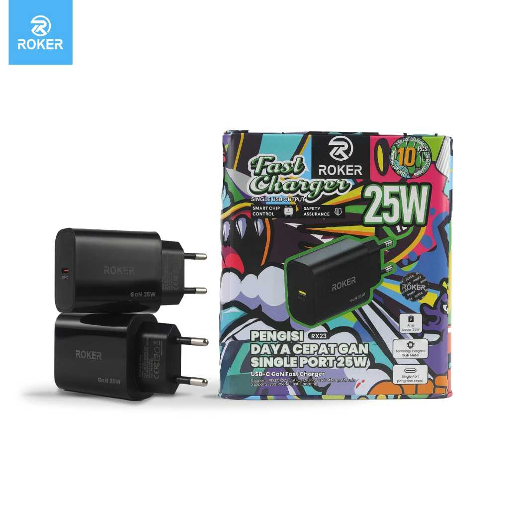 ROKER RX23 Charger GaN 25W USB-C PD3.0 QC3.0 PPS Fast Charging iPhone Android per box 10 pcs - Gambar 4