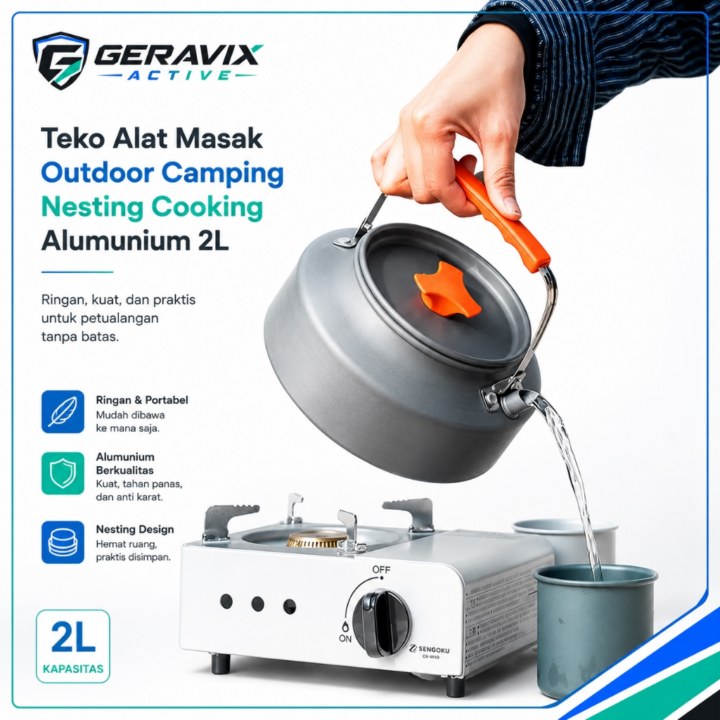 Teko Camping Portabel 2L DS-308 Alat Masak Outdoor Praktis Ringan - Gambar 2