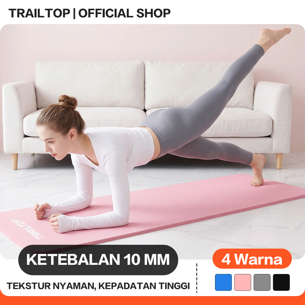 TrailTop Yoga Mat 10mm Extra Tebal 185x80cm Anti Slip Matras Senam Pilates Fitness dengan Tas