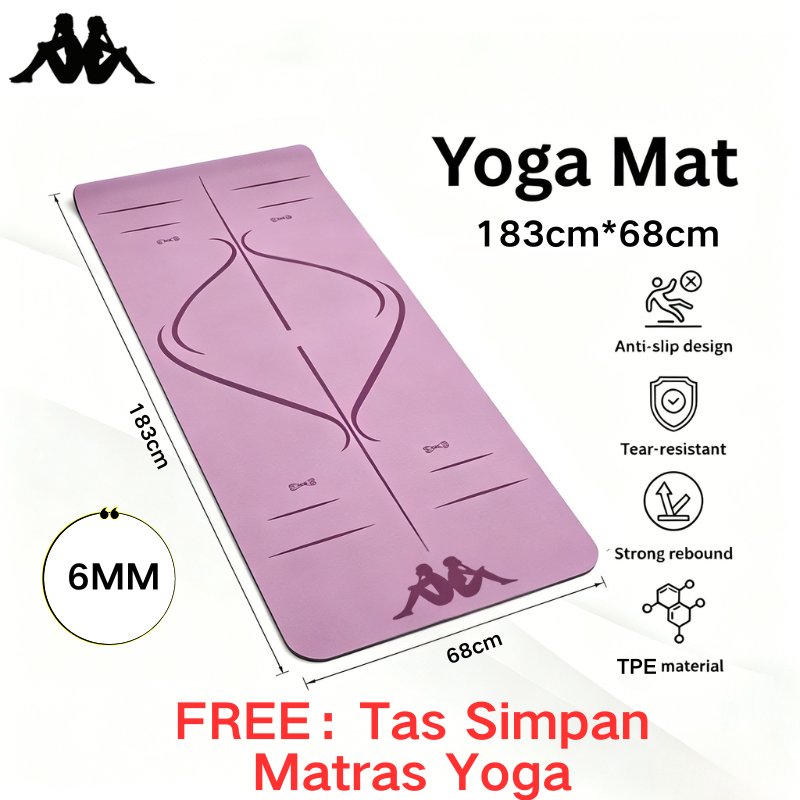 KAPPA Yoga Mat TPE Matras Olahraga Matras Yoga Anti Slip Karpet Olahraga Tebal 6mm - Gambar 2