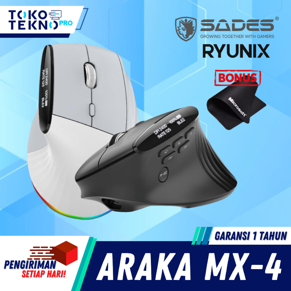 Sades Ryunix Araka MX4 / MX-4 Tri-Mode 3in1 Connection Ergonomic Vertical Mouse