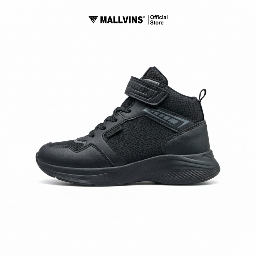 Mallvins - Galang Full Black / Sepatu Sekolah Anak Laki Sneakers Sporty Ringan & Tangguh - Gambar 3