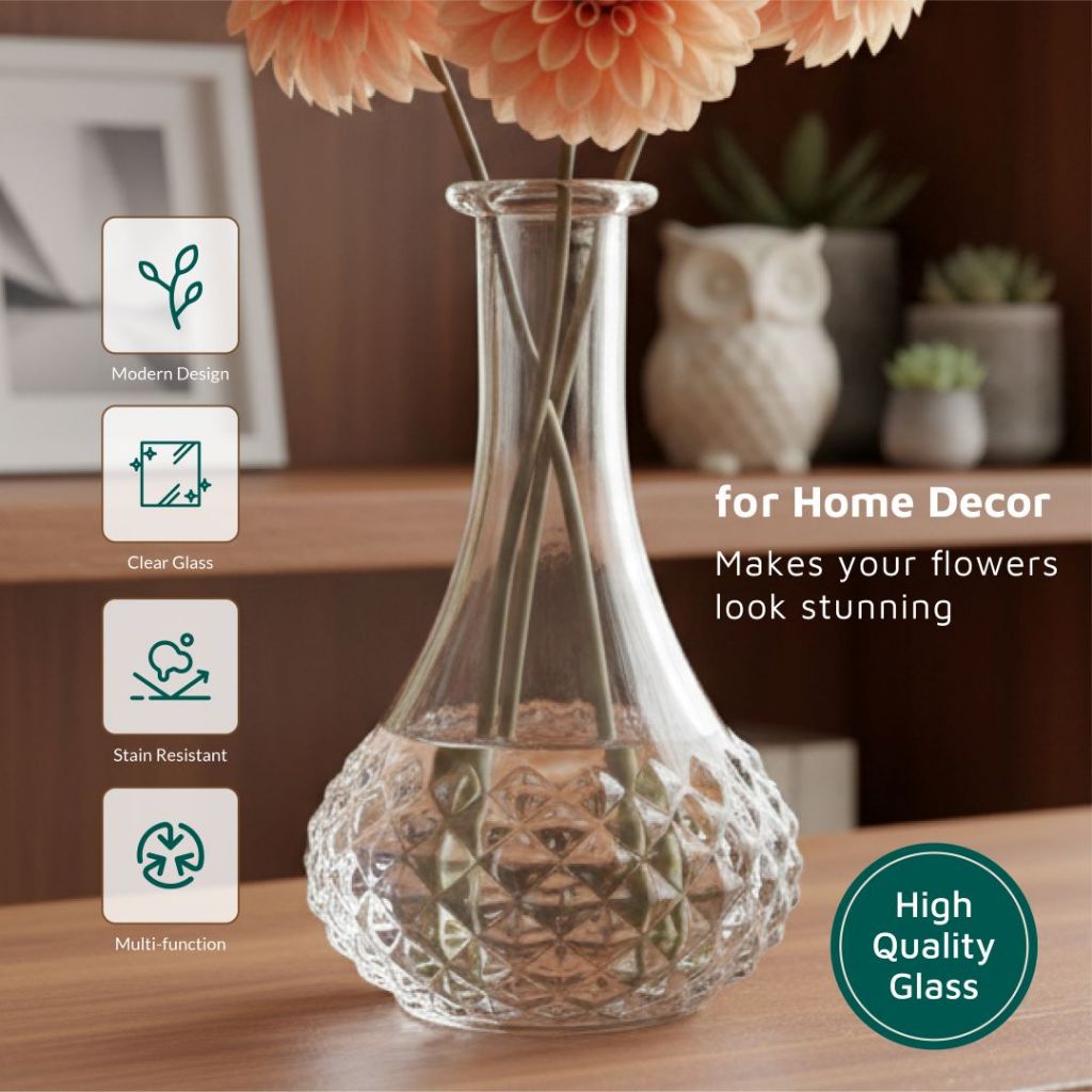 Home Decor Glass Vase Vas Bunga Bening Kaca Cantik 21 cm