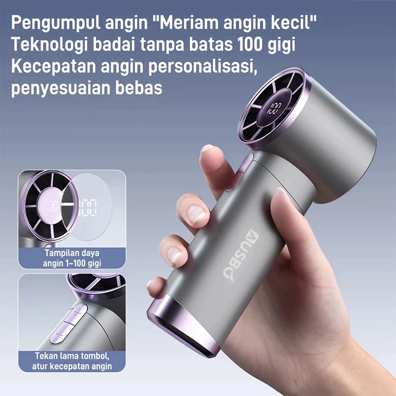 Kipas Angin 120 Gear Wind Tampilan Digital LED 5 Speeds Adjustable Foldable Neck Hanging Kipas - Gambar 3