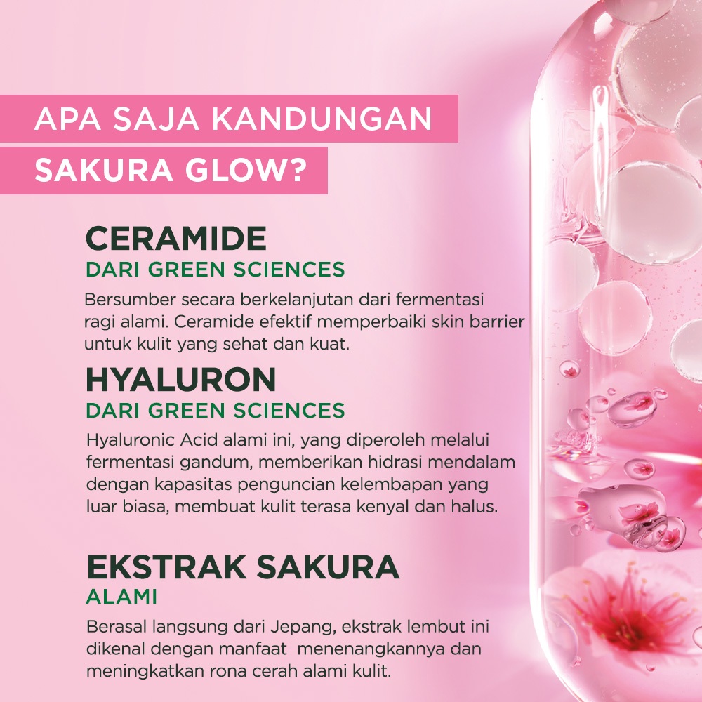 GARNIER Sakura Glow Ceramide Skin Barrier Tone Up Day Cream SPF 30 PA +++ 50 ml Cerah Merona Hydrating Moisturizer Tone Up Glowing Skincare - Krim Siang pelembab wajah pemutih wajah pinkish radiance - Gambar 4