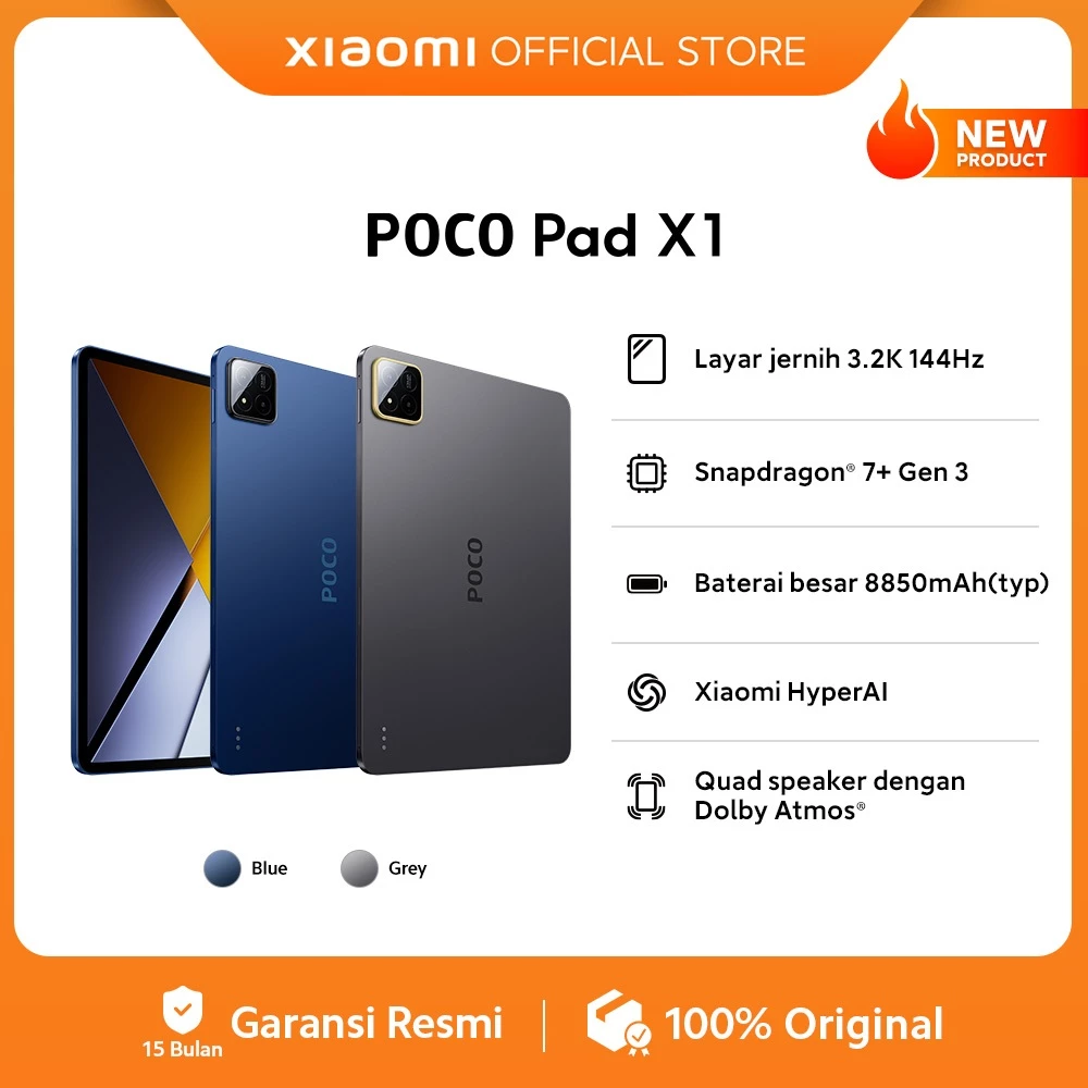POCO Pad X1 (8GB/512GB) / Layar jernih 3.2K 144Hz / Snapdragon® 7+ Gen 3 / Baterai besar 8850mAh (typ) / Xiaomi HyperAI / Quad speaker dengan Dolby Atmos® [Official Store] - Gambar 2
