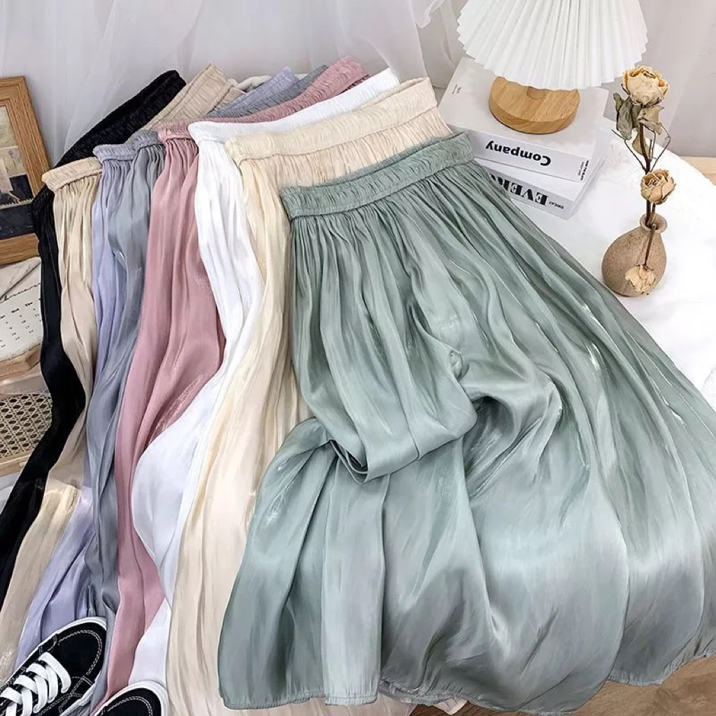 Wanita Rok Midi A-line / Pensil / Plisket Rok Korean Style Rok Trendy Tersedia Banyak Warna - Gambar 2