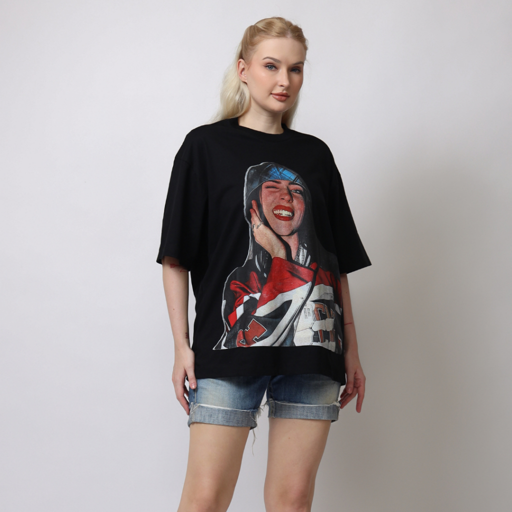 GENZ Kaos Oversize Billie Eilish - T Shirt Vintage Billie Eilish Black Cotton Combed 20s foto 2