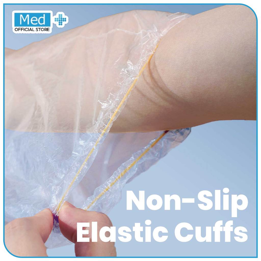 Med+ Disposable PE Long Sleeve Plastic Gloves 58cm / Sarung Tangan Lengan Panjang Plastik Sekali Pakai 10 Pcs (5 Pasang) - Gambar 3