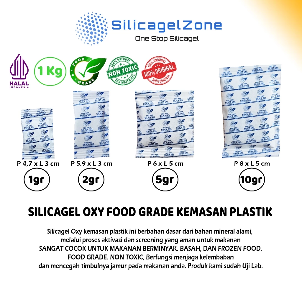 Silica Gel OXY SACHET PLASTIK FOOD GRADE 1 KG TERMURAH HIGH QUALITY KHUSUS MAKANAN BERMINYAK DAN FROZEN FOOD