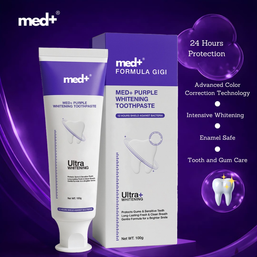 Med+ Purple Whitening Toothpaste 100g / Pasta Gigi / Dental Clean / Gum Safe / Odol Gusi / Pro Clean Formula Memutihkan