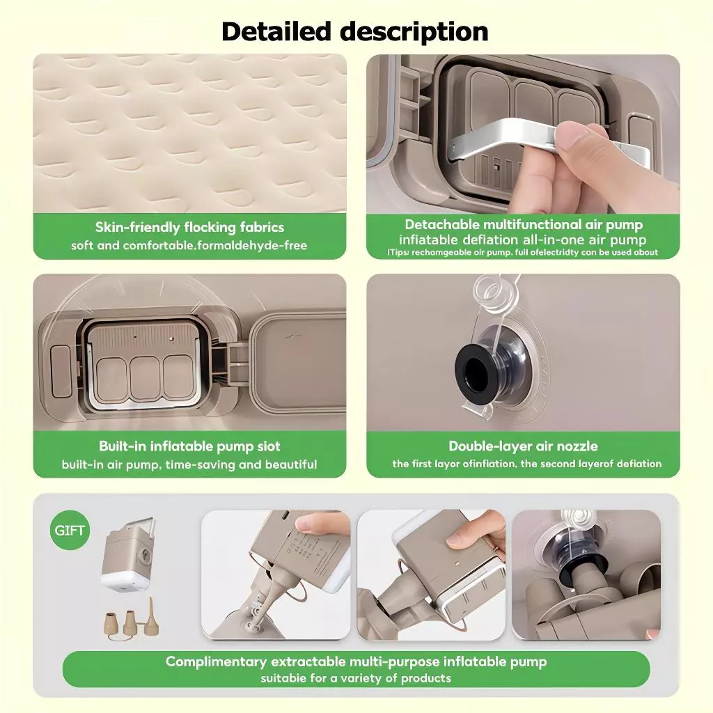 Kasur Tiup Pompa Otomatis Kasur Lipat Tiup Double Air Bed Kasur Udara Dengan Pompa Udara Kasur Tiup Camping - Gambar 2
