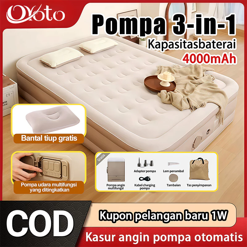 Kasur Tiup Pompa Otomatis Kasur Lipat Tiup Double Air Bed Kasur Udara Dengan Pompa Udara Kasur Tiup Camping