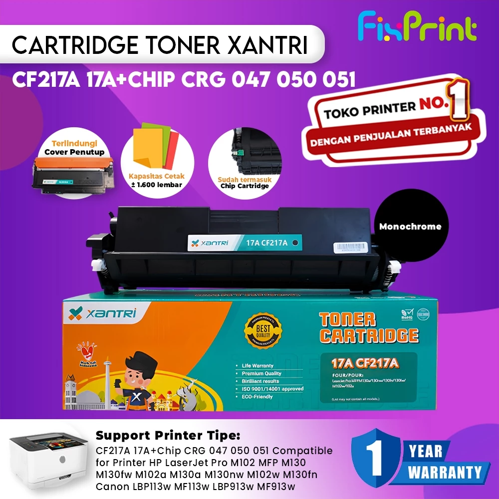 FixPrint Cartridge Toner Xantri Premium Grade Xantri 17A CF217A Compatible 047 Printer M102a M102w M130a M130n LBP113w MF113w Serbuk Xantri 17A