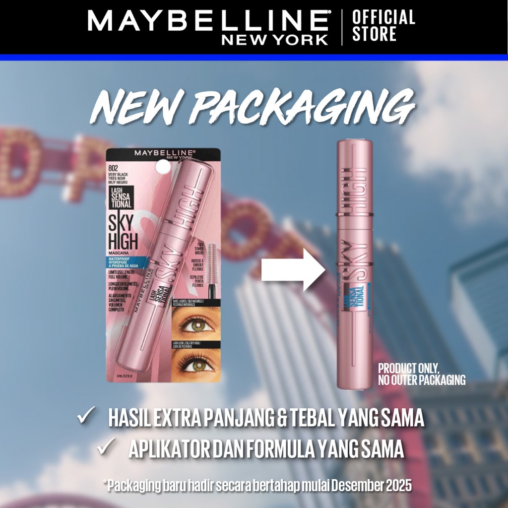 Maybelline Sky High Waterproof Mascara 6ml Maskara Eye Make Up Eyeliner Waterproof Black Bulu Mata Panjang Tebal Tahan 24 Jam Hypercurl Superstay Matte Vinyl Ink - Gambar 3
