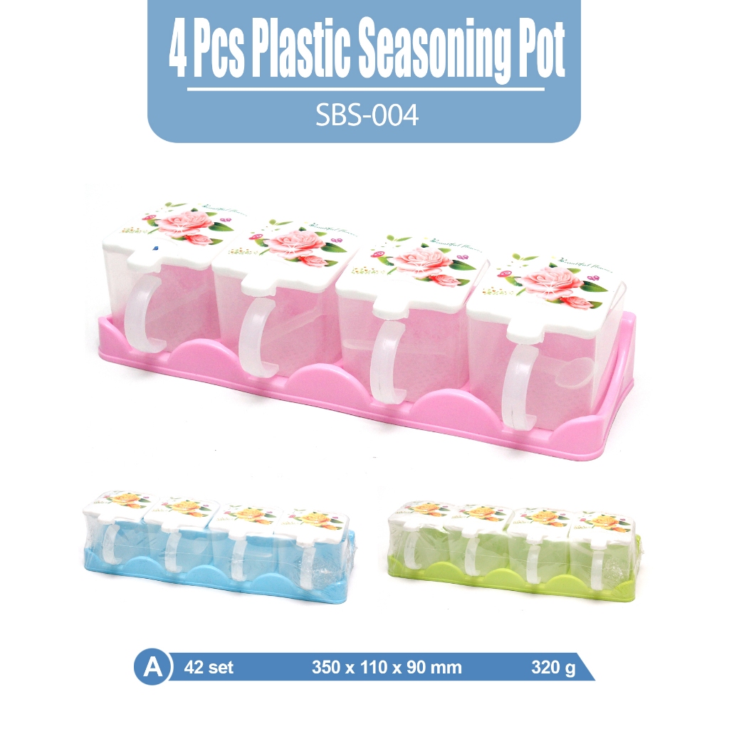 Tempat Bumbu Dapur Set 4 Sekat Plastik Transparan - Gambar 2