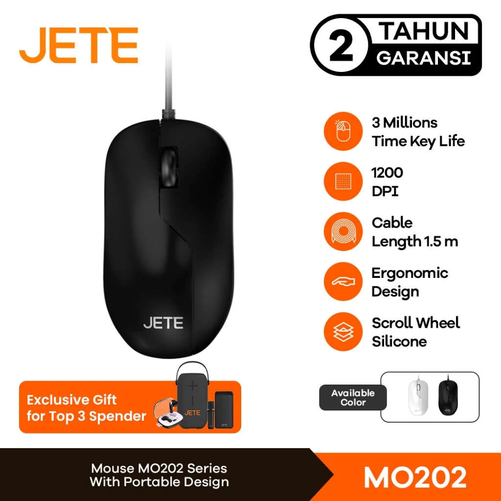 Mouse Wireless JETE MS202 Mouse 1200 DPI 3 Level Mouse Tanpa Kabel USB Dongle Silent Click Mouse Kantor Komputer Laptop Windows For Macbook