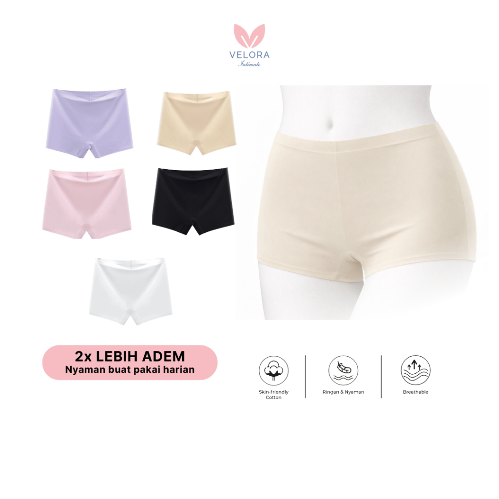 Velora - Celana Dalam Celana Pendek Boxer Wanita Murah Anti Jiplak / Seamless Katun Ice Silk Sutera Lembut Dingin / Fit to M-XL / Polos High Waist Panties Cd Tanpa Jahitan / SHARON - Gambar 2
