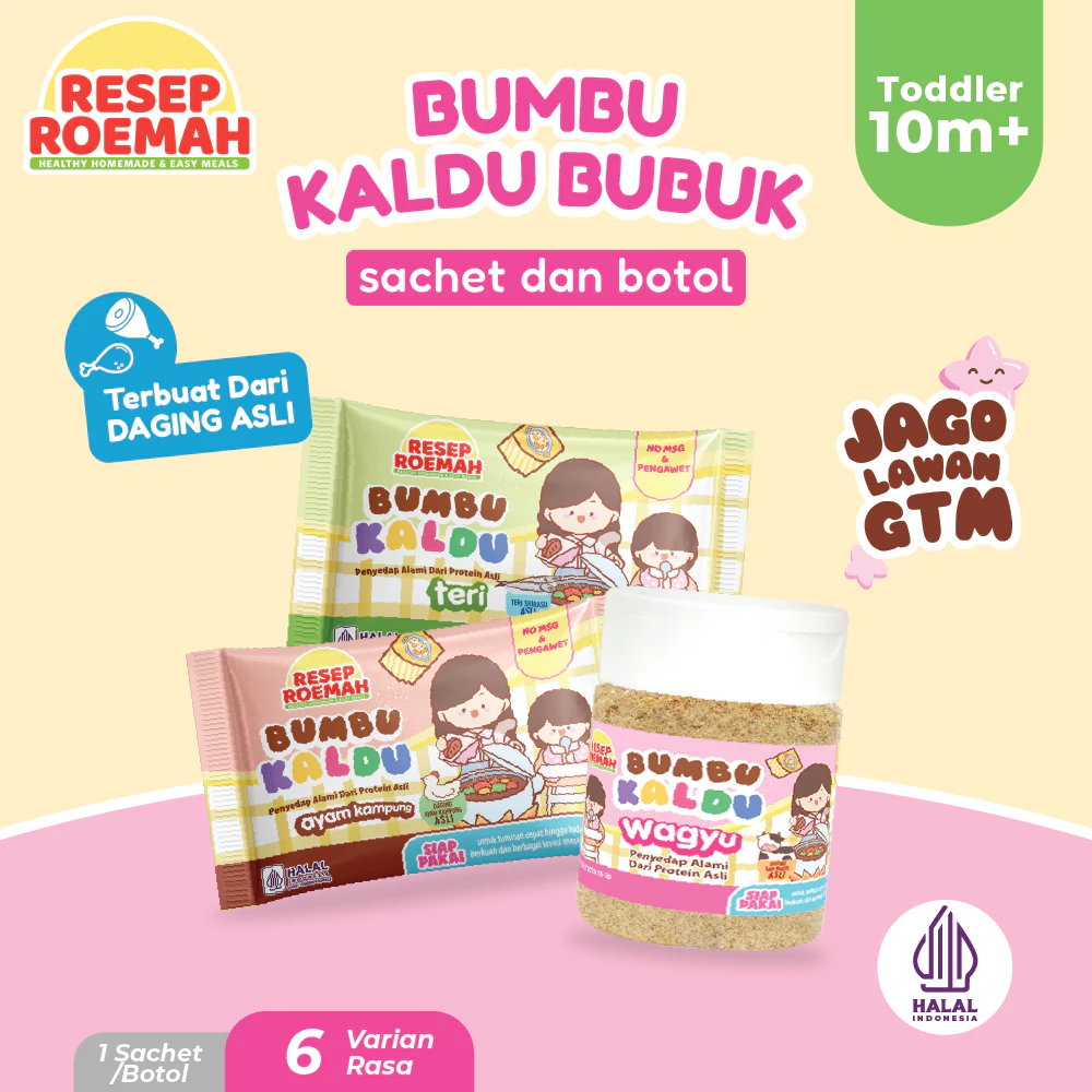 Resep Roemah Kaldu MPASI No MSG (Sachet) / Bumbu MPASI & Masakan Anak / Kaldu Daging Asli Dihaluskan / Varian Ayam, Wagyu, Salmon, Hati Ayam, Udang, Teri, Jamur / Tanpa MSG & Pengawet / Rasa Gurih Alami dari Daging Asli, Praktis untuk MPASI & Masakan Anak
