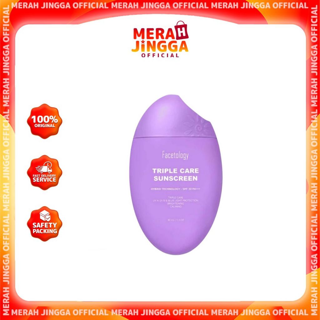 Facetology Triple Care Sunscreen SPF 30 PA+++ 30 ml / Merah Jingga Official