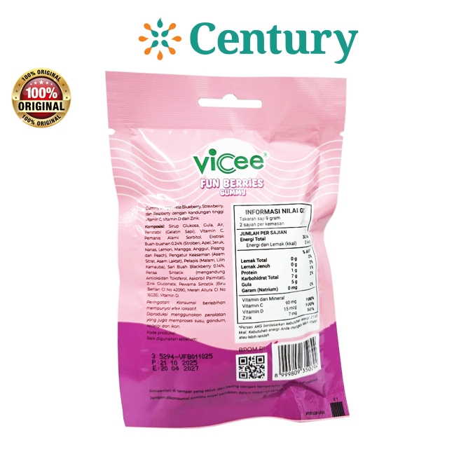 VICEE FUN BERRIES isi 6 GUMMY / SUPLEMENT MAKANAN / DAYA TAHAN TUBUH ANAK - Gambar 3