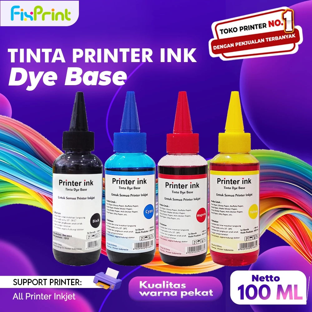 FixPrint Tinta Dye Base 100ml Isi Ulang Cartridge Infus Canon 810 811 740 741 88 98 745s 746s PG745 CL746 PG810