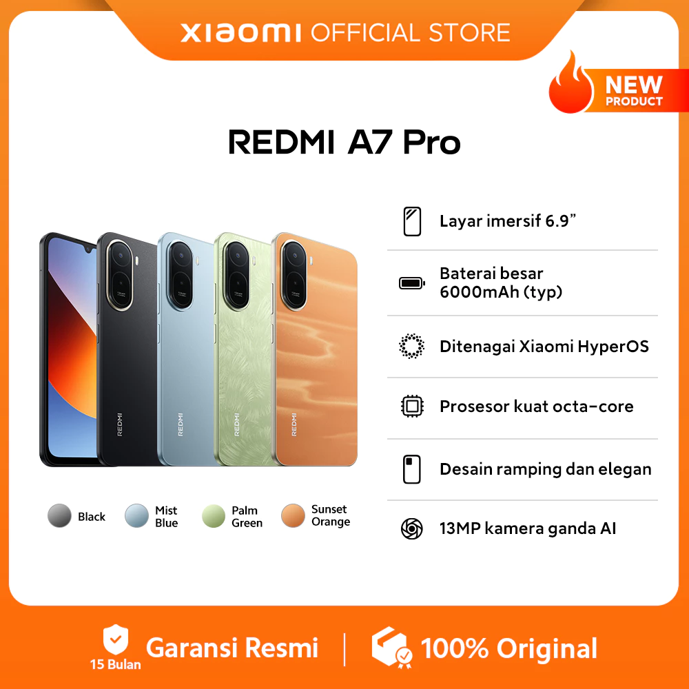Xiaomi Redmi A7 Pro (4+64 GB) (4+128 GB) / Layar imersif 6.9 inch / Baterai 6000mAh (Typ) / Xiaomi HyperOS / Prosesor octa-core / Desain ramping dan elegan / 13MP kamera ganda AI / HP Android [Xiaomi Official Store]