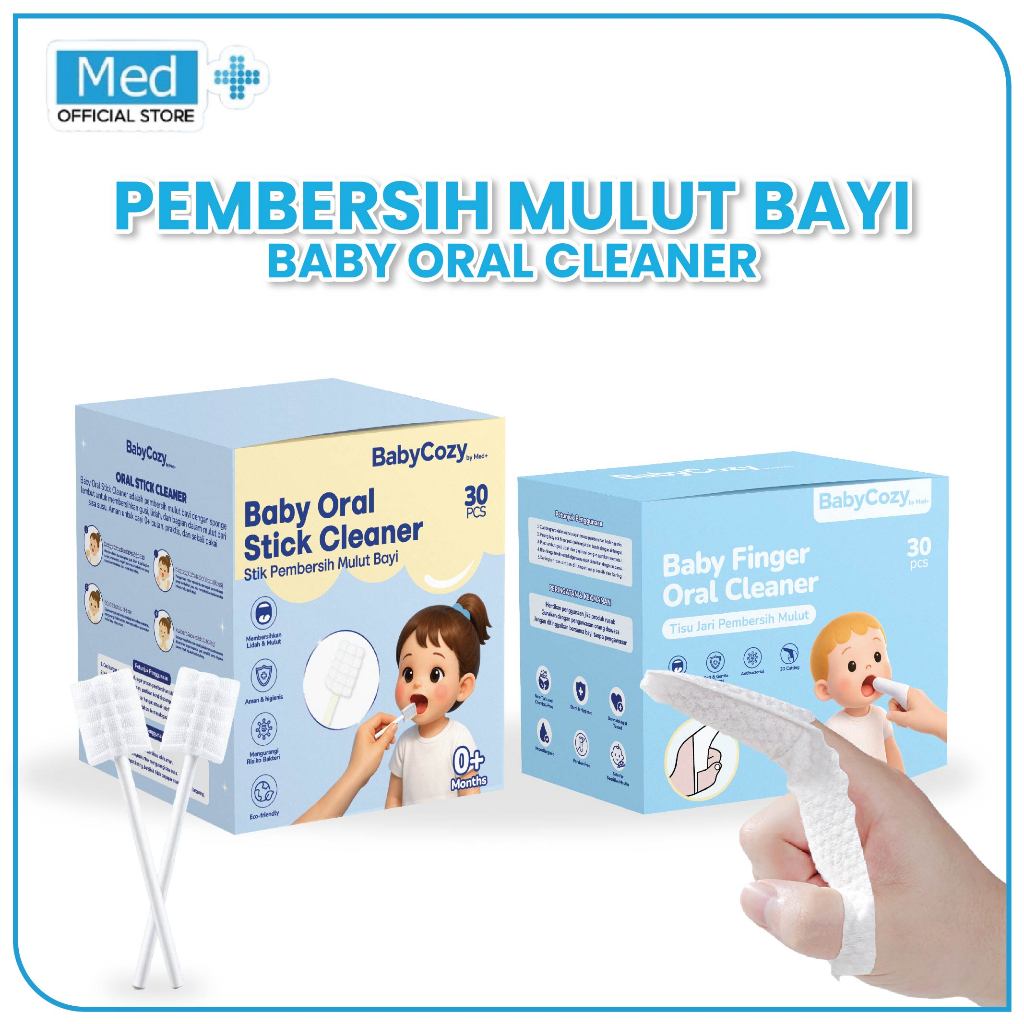 Med+ Pembersih Mulut Bayi / Baby Mouth Cleaner / Baby Oral Cleaner Kapas Batang Sikat Gigi Sikat Bayi Lidah Untuk Bayi 0-3 Tahun Isi 30 Pcs