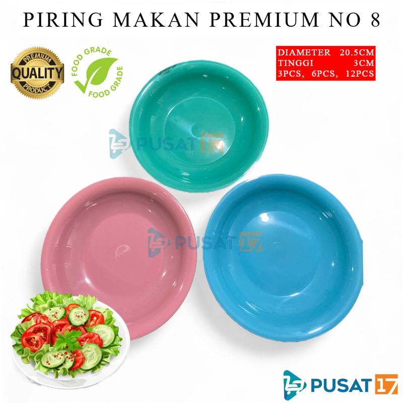 PUSAT17 PIRING PREMIUM LUSINAN UKURAN 8 PIRING LUSINAN NO 8 INCI 20.5CM 12PCS FOOD GRADE PIRING MAKAN PLASTIK BPA FREE PIRING LUSINAN PIRING SAJI BULAT BERKUALITAS PERLENGKAPAN DAPUR PLATE
