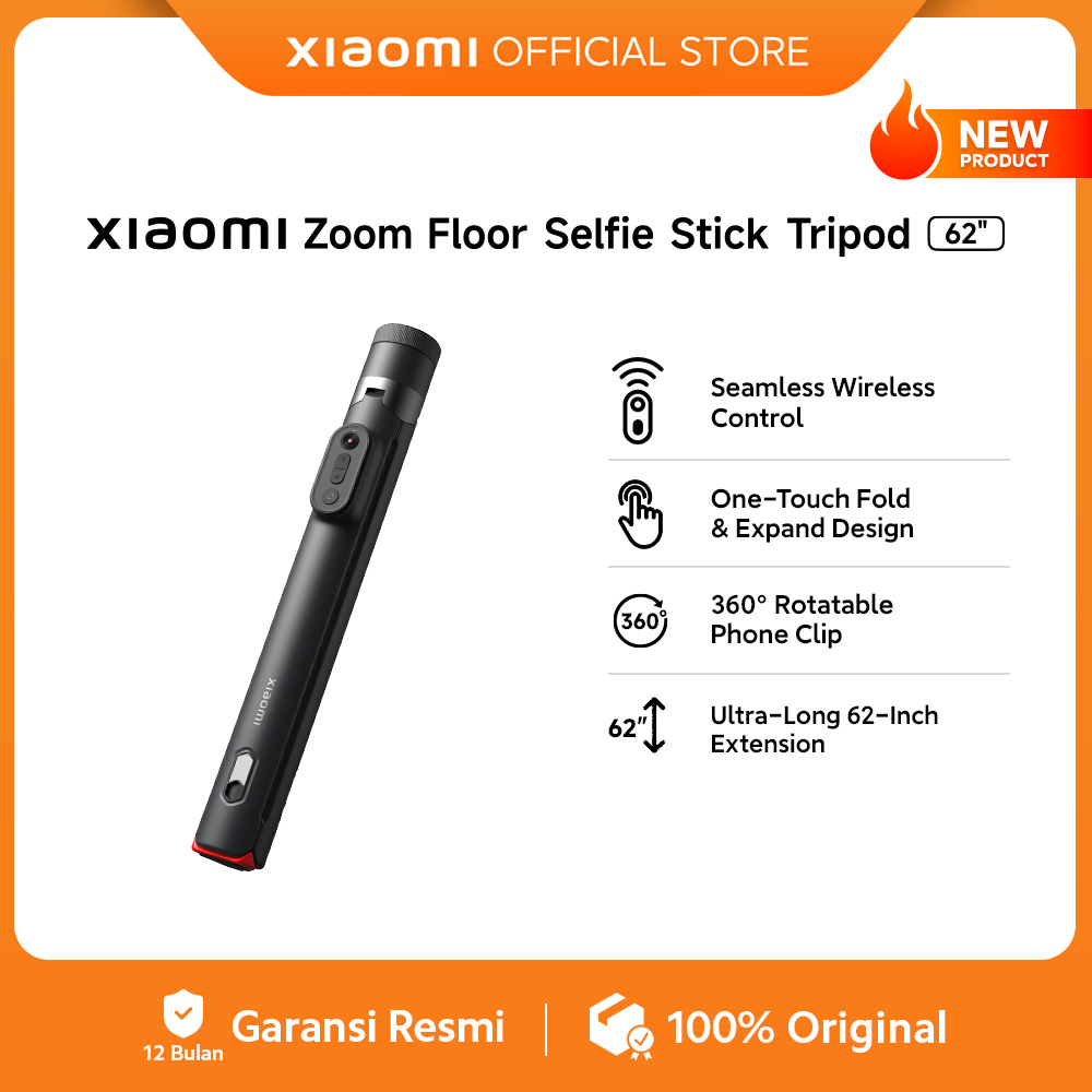 Xiaomi Zoom Floor Selfie Stick Tripod 62 / Seamless Wireless Control / One-Touch Fold & Expand Design / 360° Rotatable Phone Clip / Ultra-Long 62-Inch Extension [Official Store]
