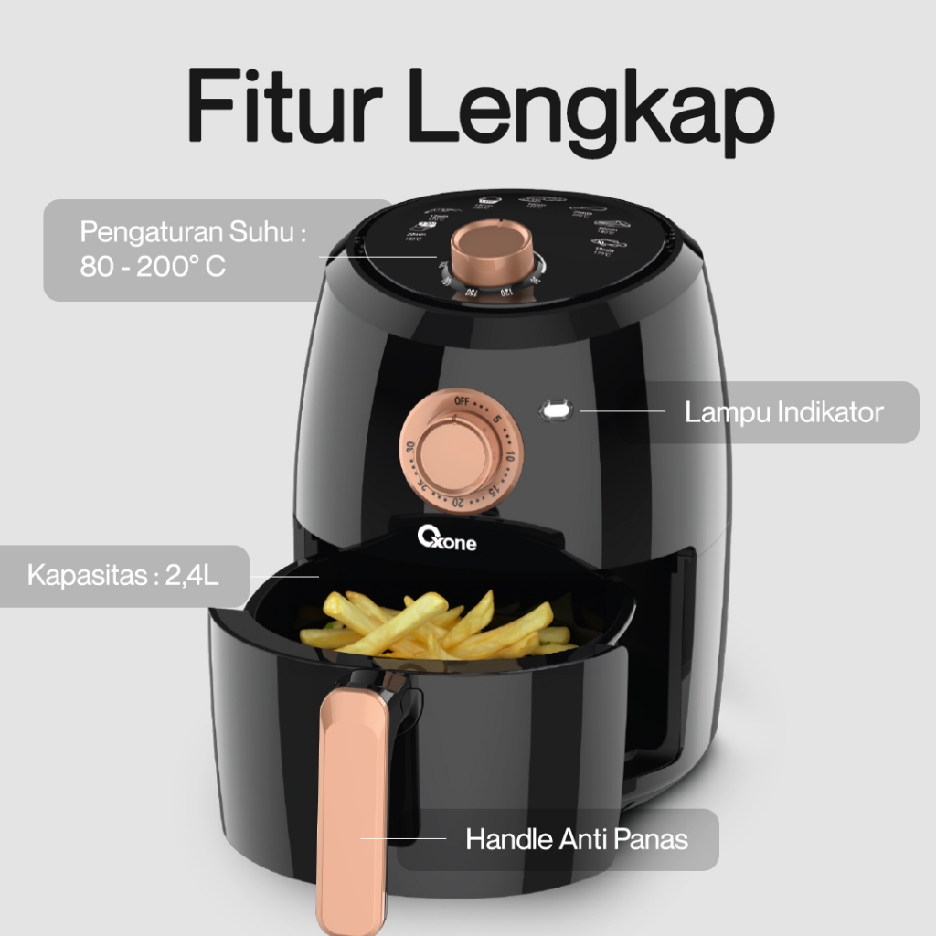 Oxone OX198N Mini Air Fryer 280 Derajat Healthy Fryer Premium 2,4 L - Gambar 2