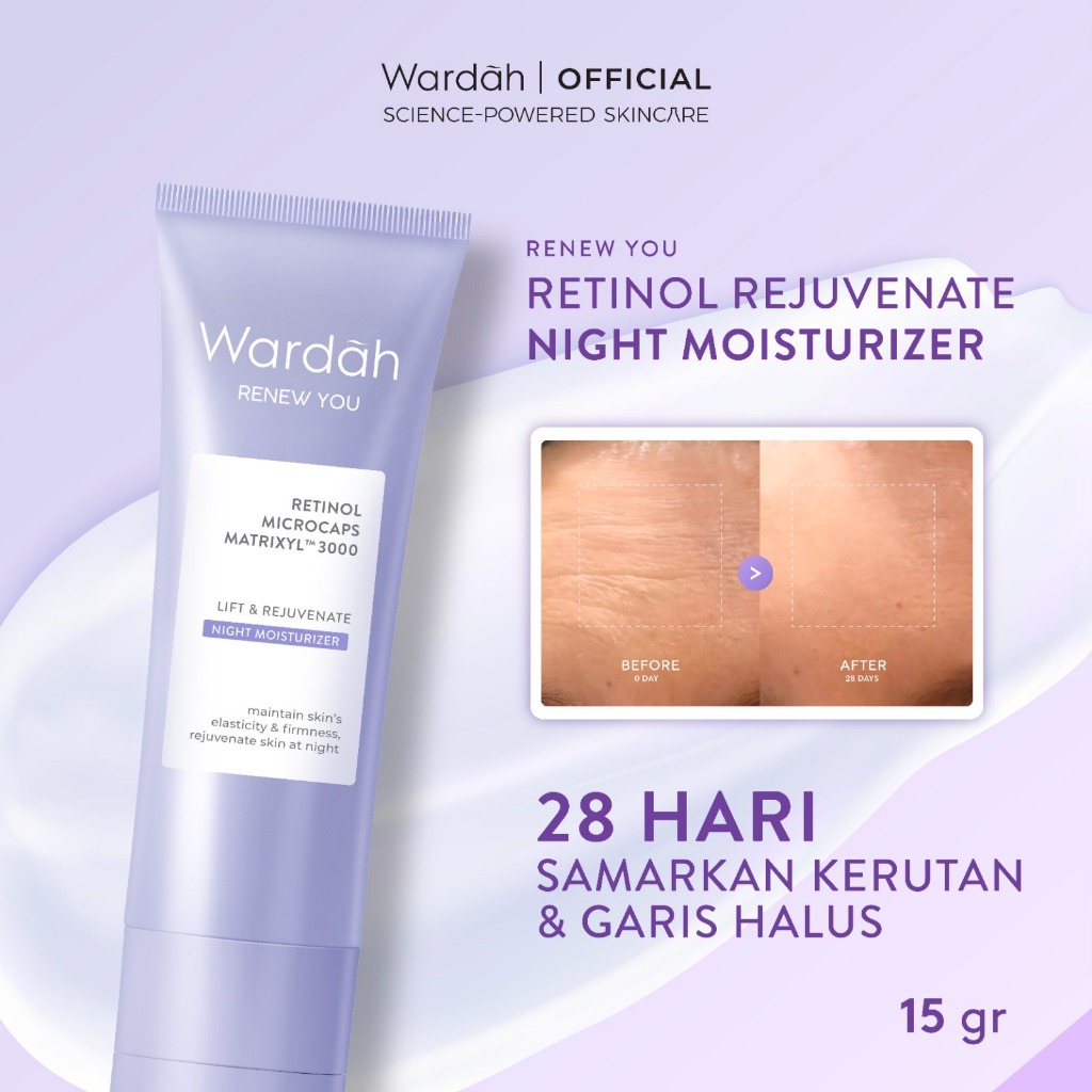 WARDAH Renew You Moisturizer Retinol Microcaps Matrixyl 3000 Lift & Rejuvenate Night Cream - Krim Pelembab Wajah, Penghilang Jerawat, Menghilangkan Kerutan dan Garis Halus, Mengencangkan Kulit, Meratakan Warna Kulit, Menghilangkan Bekas Jerawat - Skincare - Gambar 3