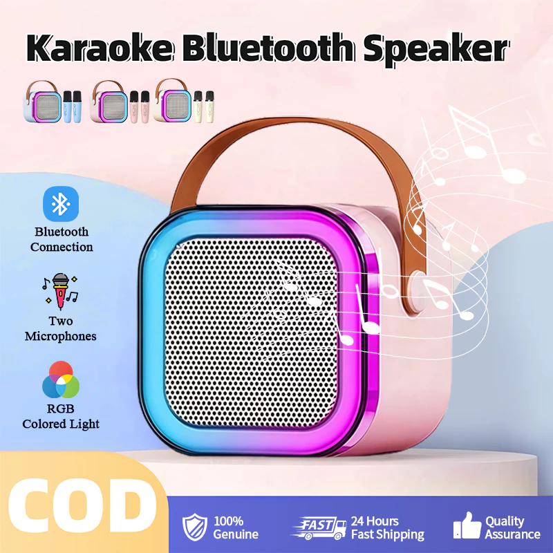 [COD] K12 Mini Speaker Karaoke Bluetooth Speaker With 2MIC Karaoke Set Bluetooth Mini Full bass