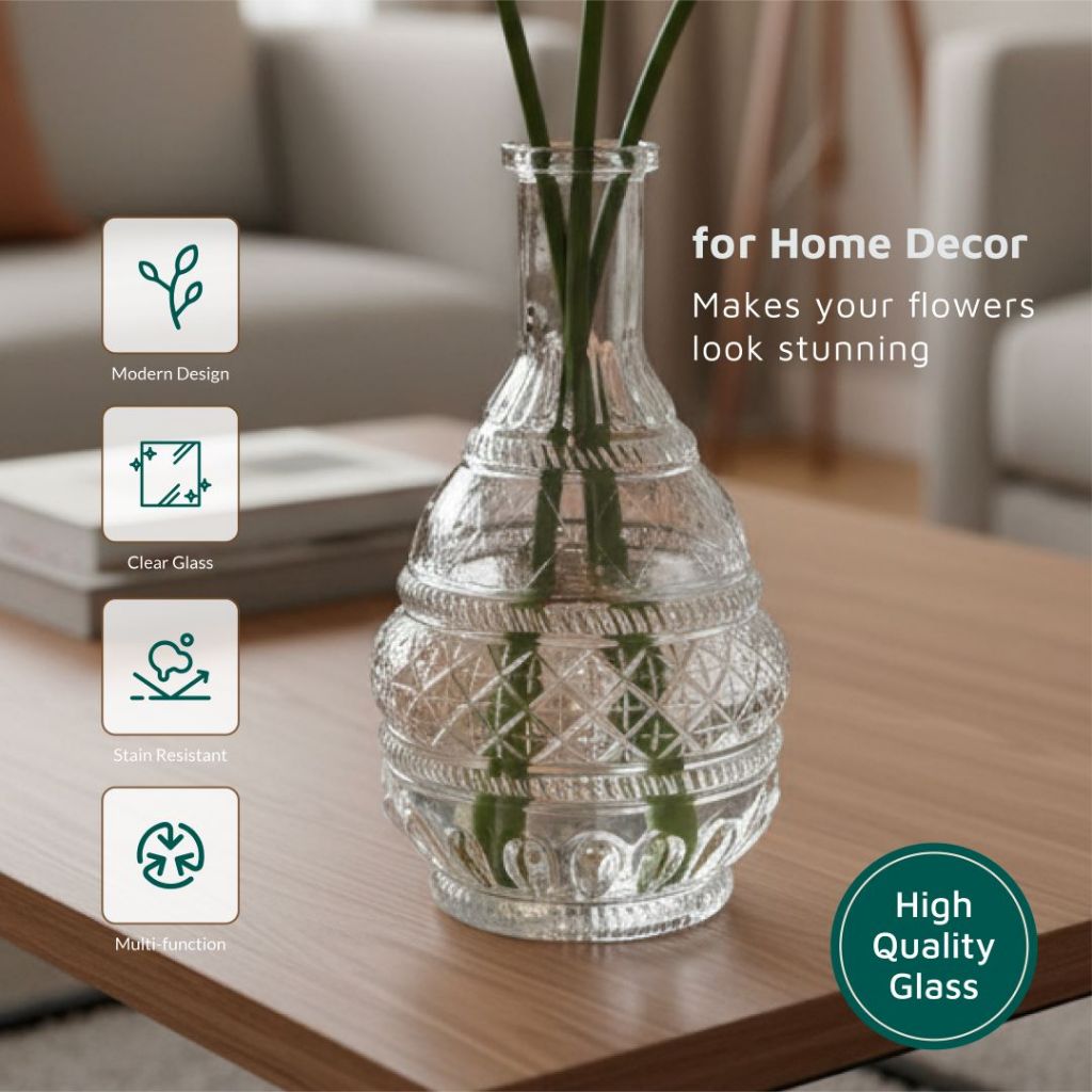 Vas Kaca Unik Tabung Kristal Bulat Bermotif 22 cm Vase Home Decor - Gambar 2