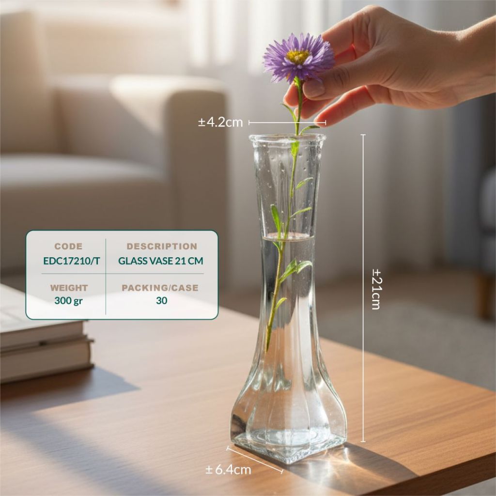 Vas Bunga Kaca Bening Aesthetic 21 cm Vase Korea Dekorasi Rungan - Gambar 3
