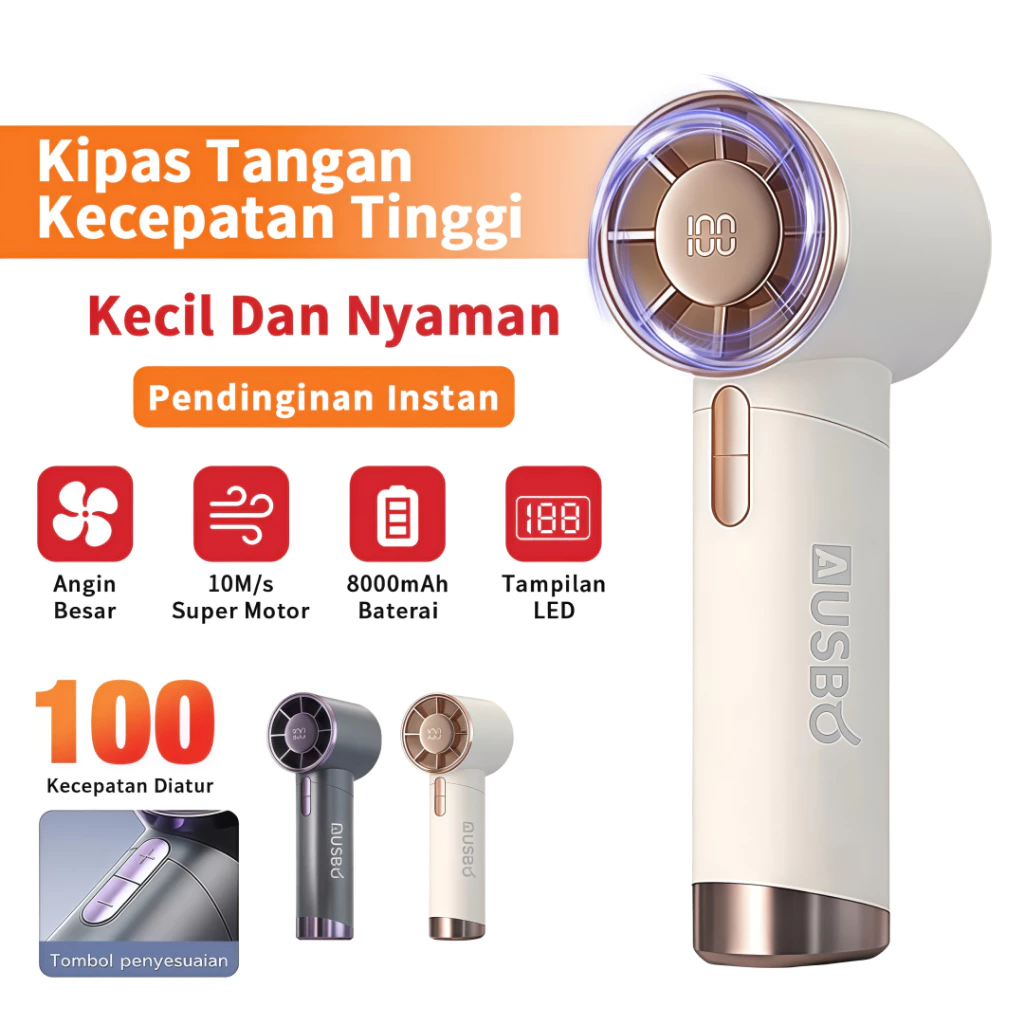 Kipas Angin 120 Gear Wind Tampilan Digital LED 5 Speeds Adjustable Foldable Neck Hanging Kipas