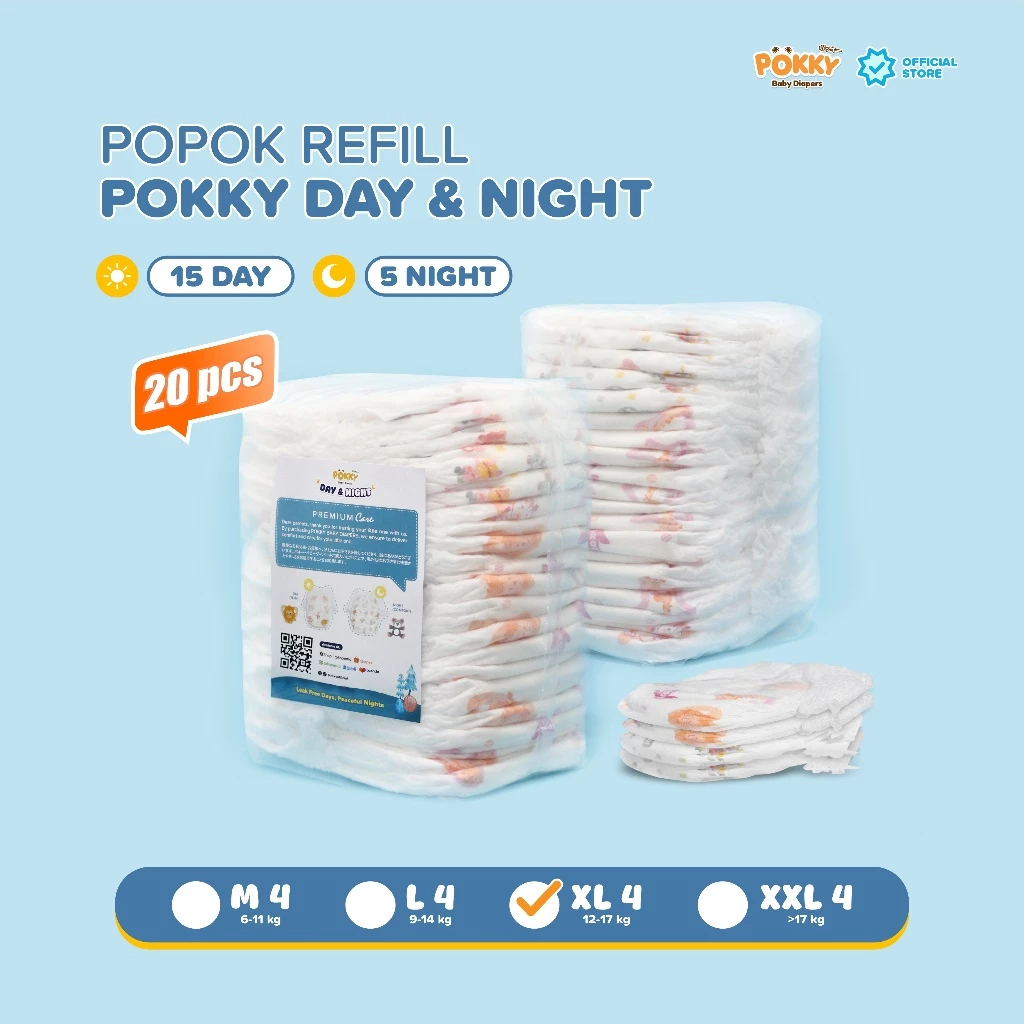 [1 BAG] POKKY PREMIUM POPOK REFILL DAY & NIGHT M/L/XL 20 PCS - Popok Celana Bayi Sepanjang Hari / Popok Bayi Berkualitas - Gambar 3