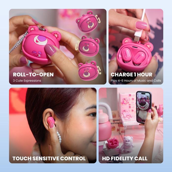 Rexus x Disney Lotso Edition Earphone TWS Bluetooth 5.3 Stereo Sound Touch Sensitive Control - Gambar 2