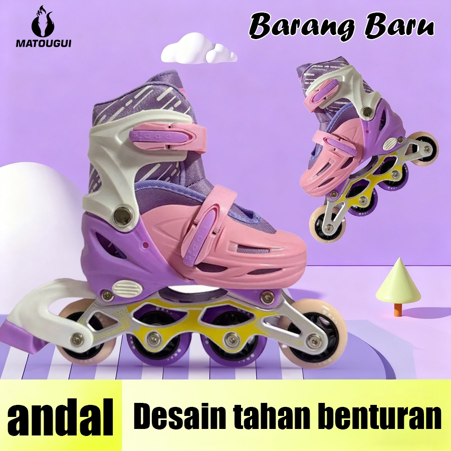 Matougui sepatu roda anak/Sepatu Roda 4 Roda Anak Perempuan –lampu kedip/tidak licin/anti goyang/lnline skate/star/ukuran dapat disesuaikan/pu/gaya bajaj/mode skateboard - Gambar 3