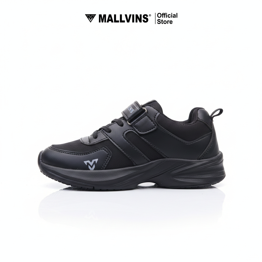 Mallvins- Gaza Full Black - Sepatu Sekolah Casual Sneakers Anak Unisex - Gambar 2
