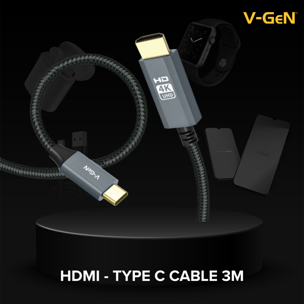 V-GeN VHM-08 Kabel HDMI 4K Ultra HD 3 Meter â€“ USB-C to HDMI UHD Display - Gambar 2