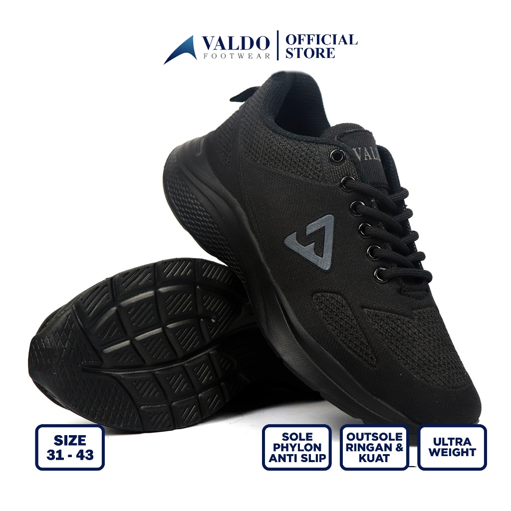 Valdo Footwear 31-43 Victor Sepatu Anak Laki Laki Dan Pria Dewasa Full Hitam VR 001 - Gambar 2