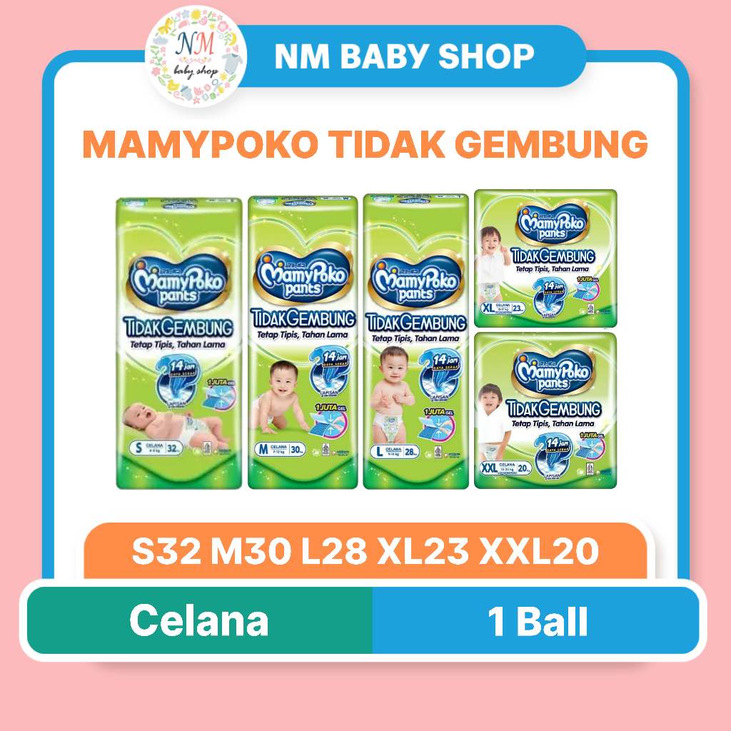 MAMYPOKO PANTS TIDAK GEMBUNG SLIM M30 L28 XL26 CELANA M 30 L 28 XL 26 MAMY POKO POPOK BAYI PPKS NM