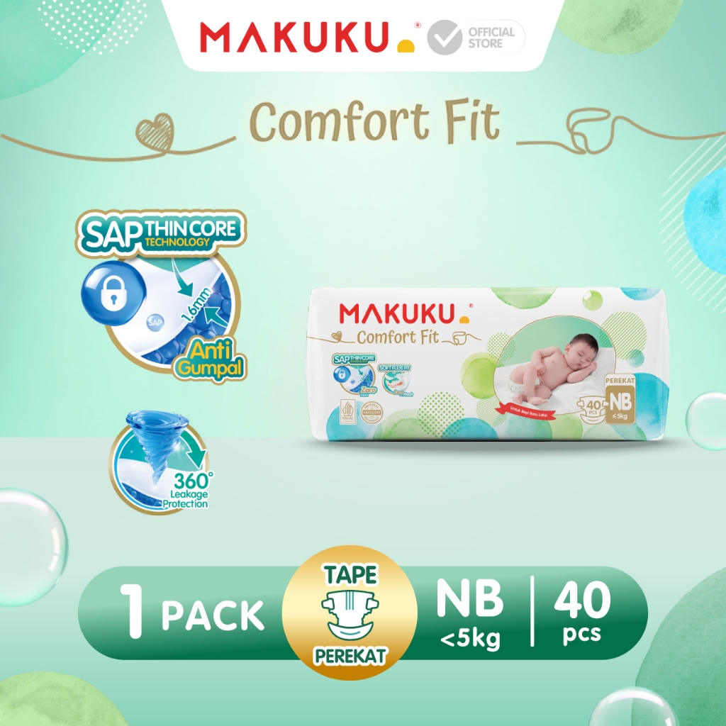 MAKUKU SAP Diapers Comfort Fit Tape NB Popok Bayi Tipis Extra Dry Anti Gumpal Mengunci Cairan Cepat Kering Type Perekat