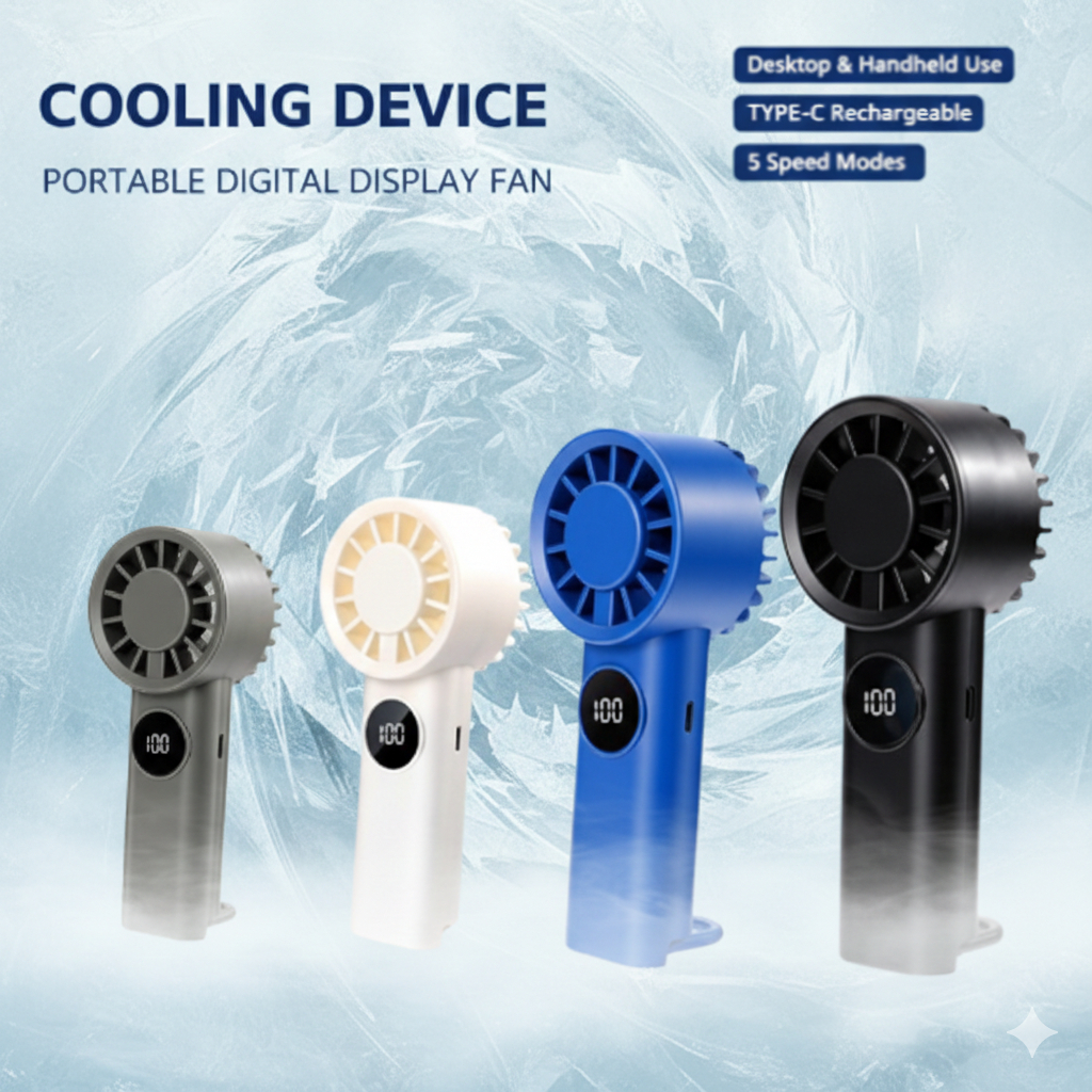 Kipas Mini Turbo Portable Type-C Layar Led