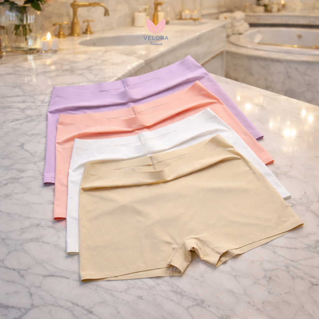 Velora - Celana Dalam Celana Pendek Boxer Wanita Murah Anti Jiplak / Seamless Katun Ice Silk Sutera Lembut Dingin / Fit to M-XL / Polos High Waist Panties Cd Tanpa Jahitan / SHARON - Gambar 4