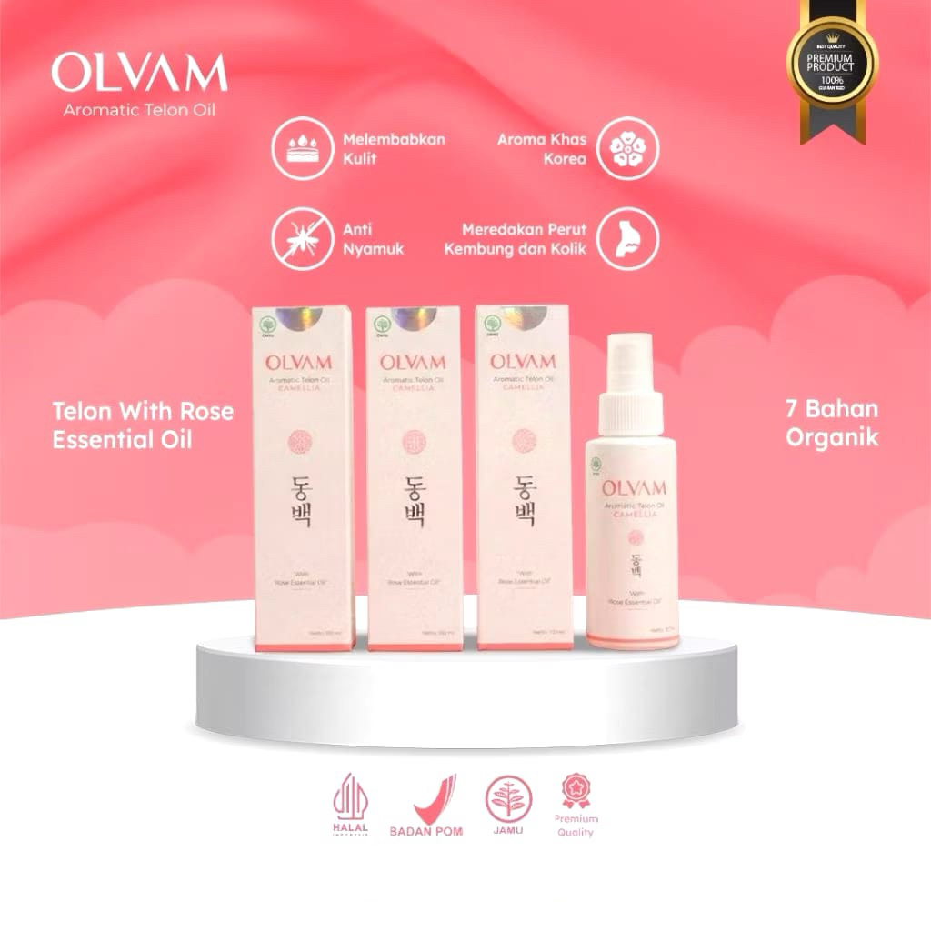 (TERLARIS) Bundling hemat 3pcs 100ml Minyak Telon Premium Olvam dengan Rose Essential Oil