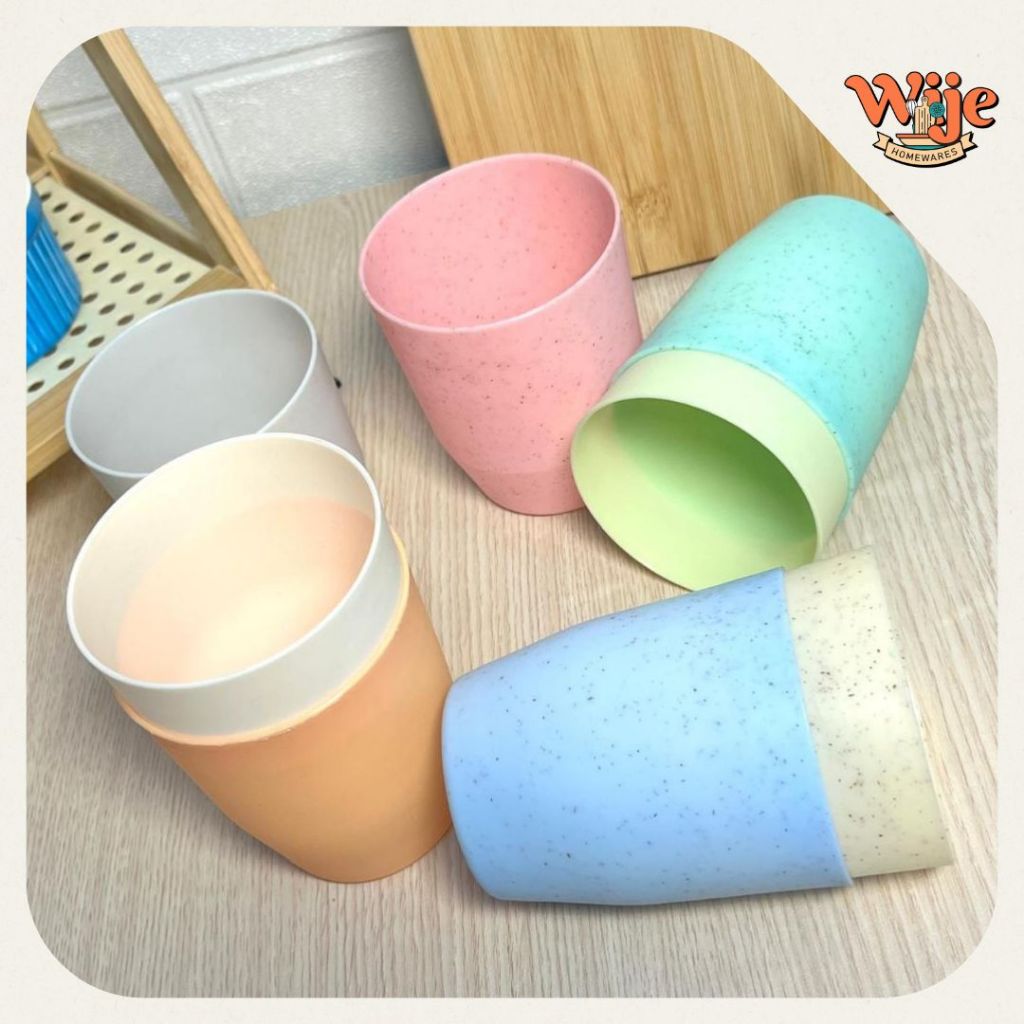Tokosenja21 Gelas Plastik Set Serbaguna Cangkir Jerami Gandum Warna Warni 4 In 1 Paket Bundling - Gambar 2