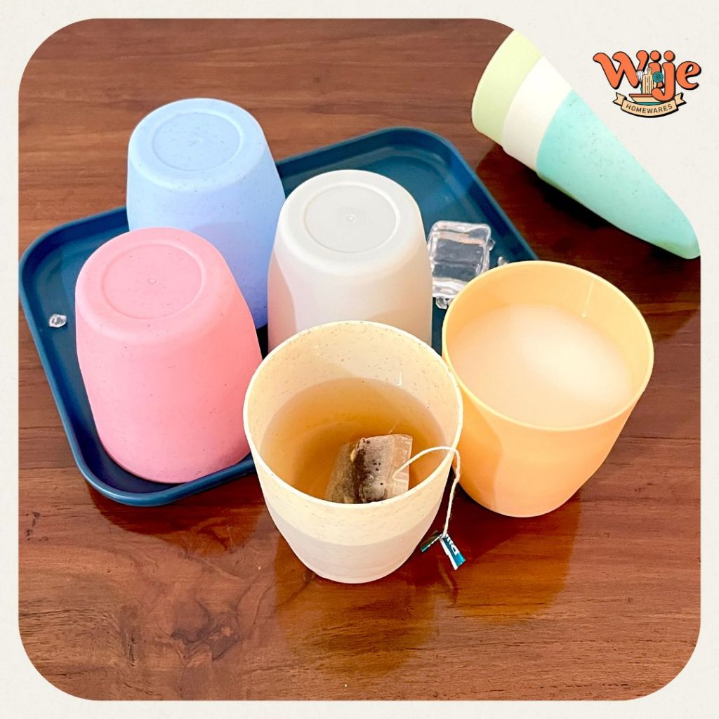 Tokosenja21 Gelas Plastik Set Serbaguna Cangkir Jerami Gandum Warna Warni 4 In 1 Paket Bundling - Gambar 3