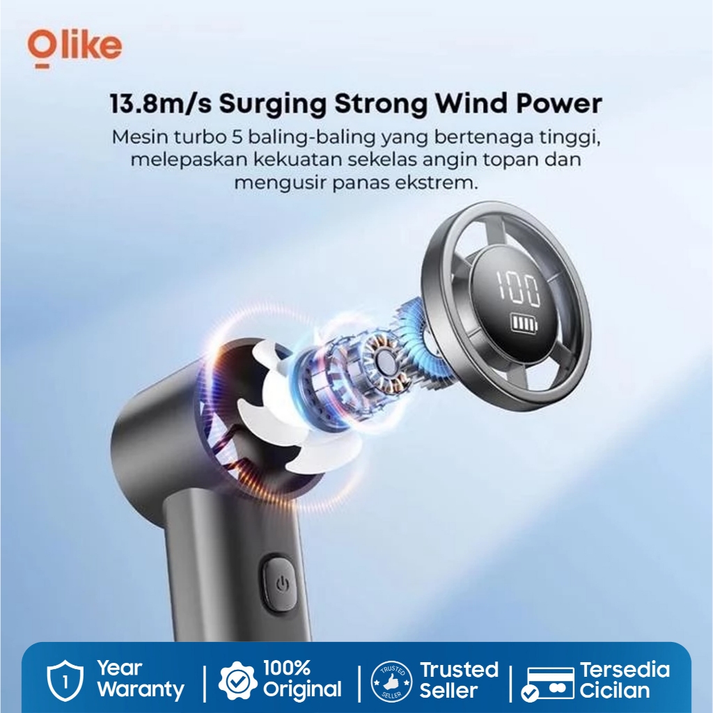 OLIKE PF9 Portable Fan Mini Strong Wind 100 Speed Led Display 3000 Mah Ultra Small - Gambar 2